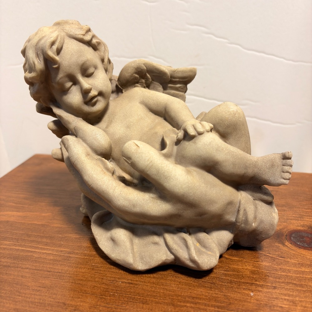 Sleeping Cherub Divine Hands Angel Figurine 5" Tall Resin